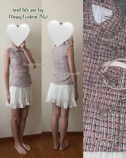 SP Pink Boucle Chiffon Collared Mini Dress | Bow Belted Midi Dress