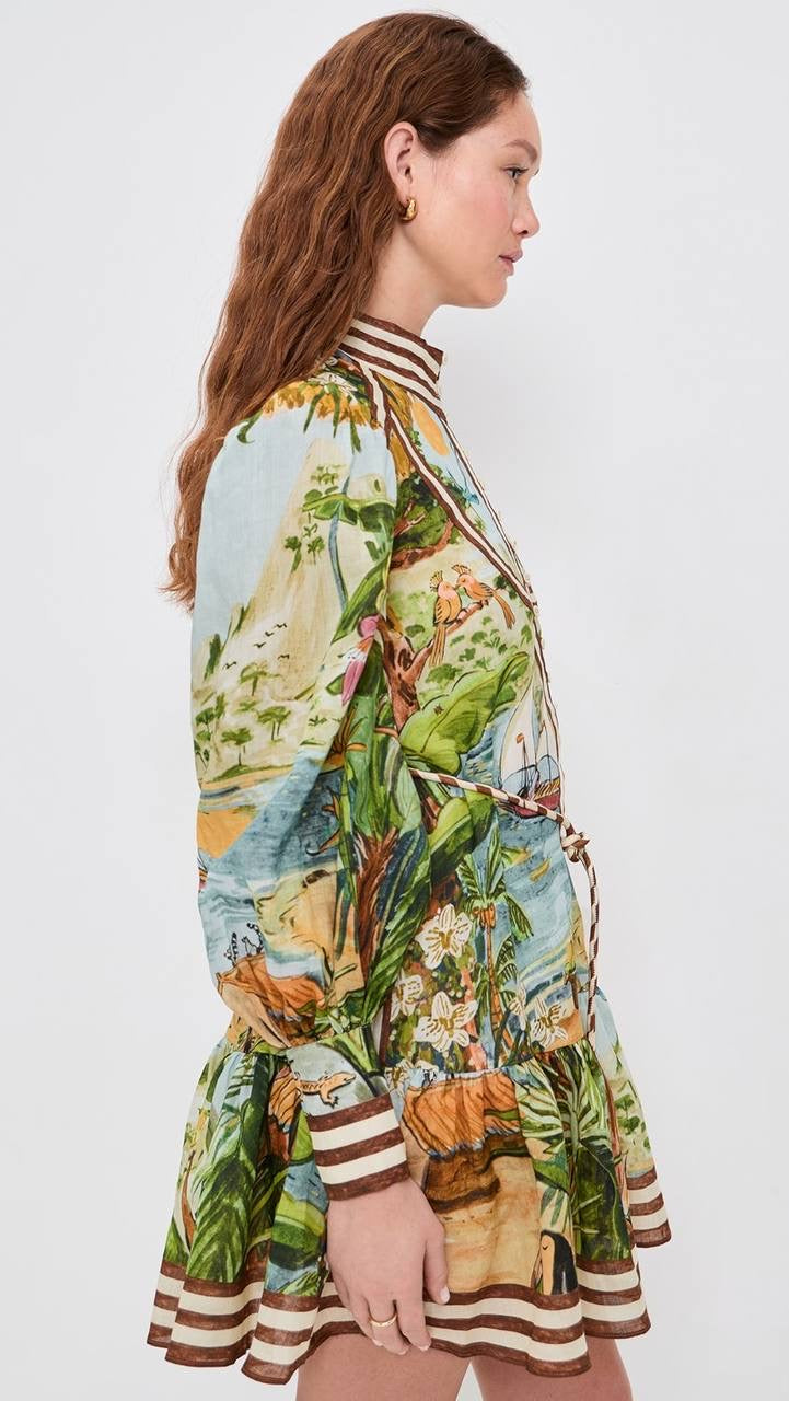 ALM Toucan Tango Yoke Ramie Mini Dress