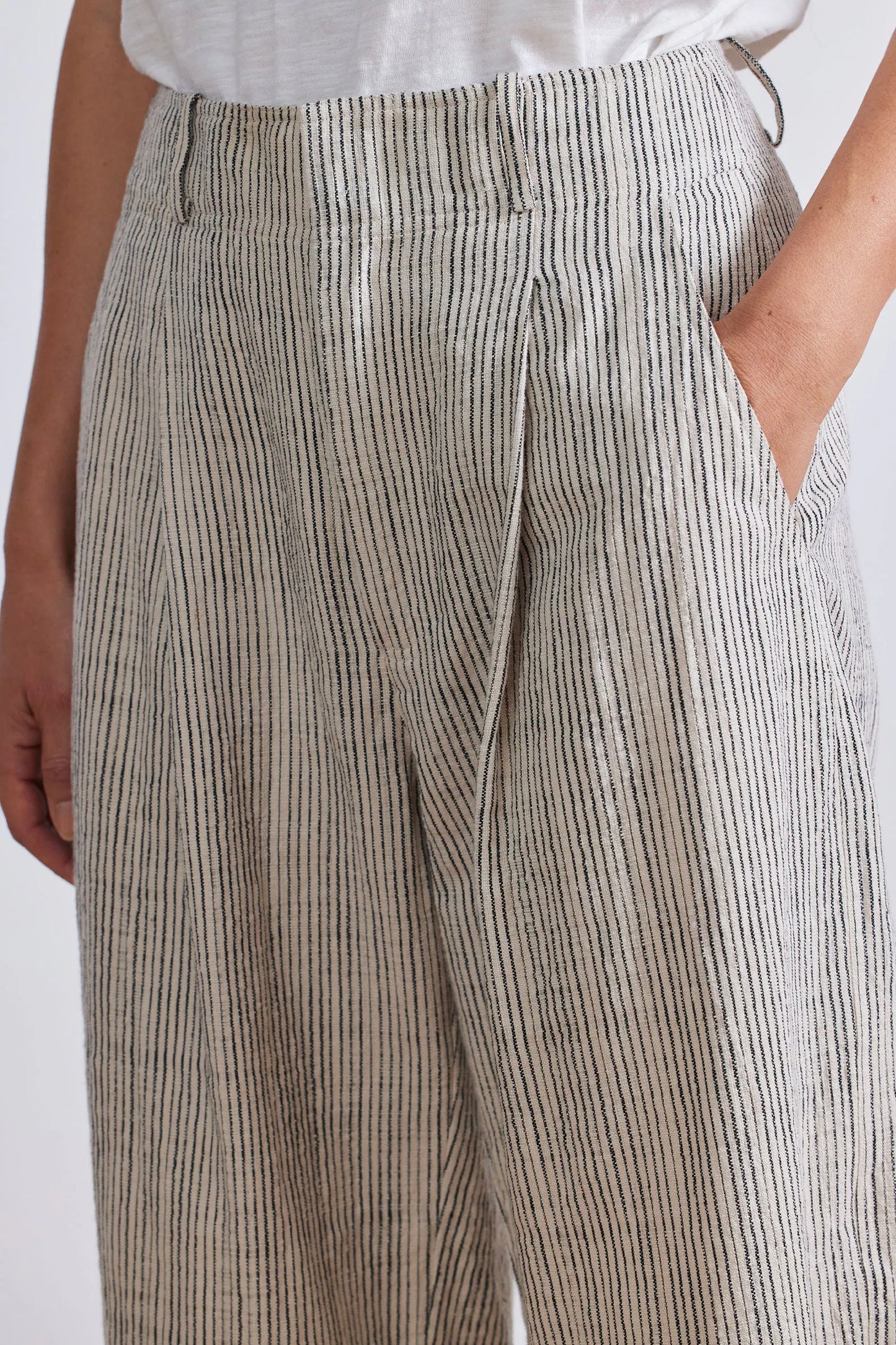 AA Cecilia Cotton Vest | Bari Crop Trousers | Set in Cream Pin Stripe