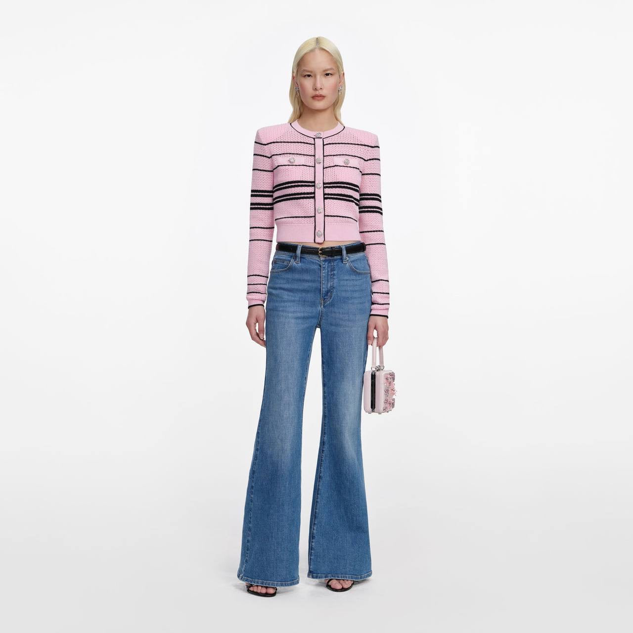 SP Pink Stripe Knit Cardigan | Mini Skirt| Jisoo Set