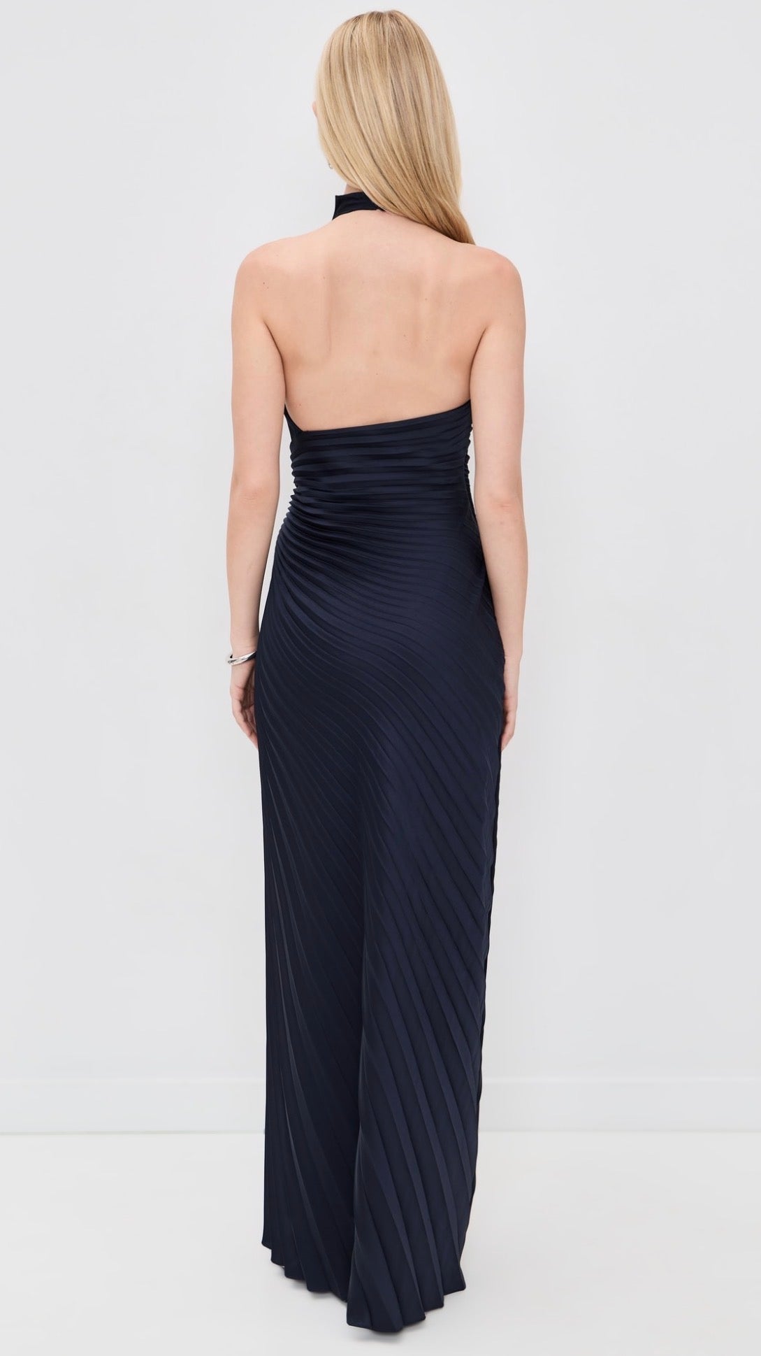 ALC Romy Halter Pleated Satin Gown Maxi Dress