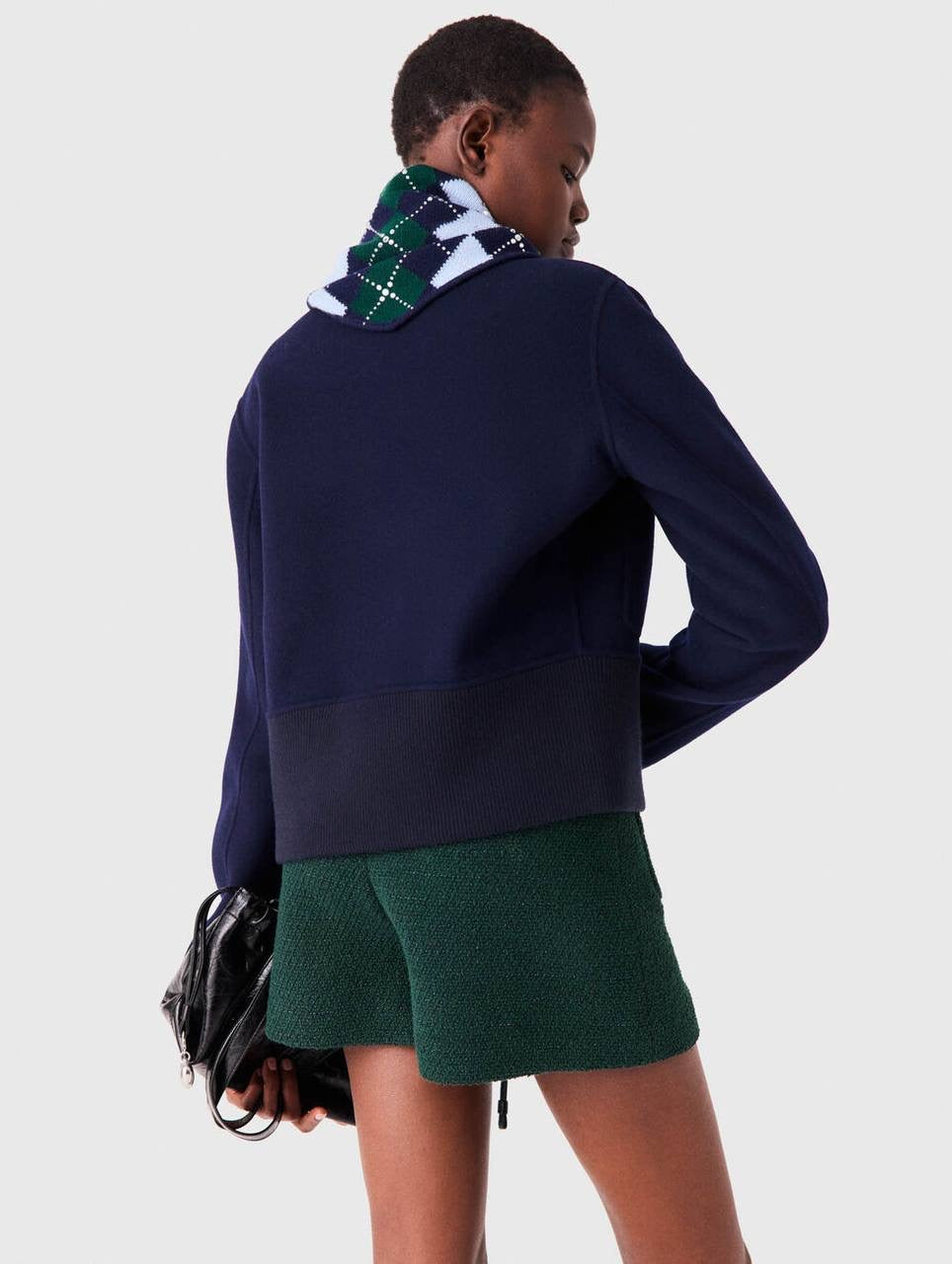Argyle Diamond Jumper Sweater with Rhinestones & Wool Triangle Scarf | Green/Blue/Navy Set