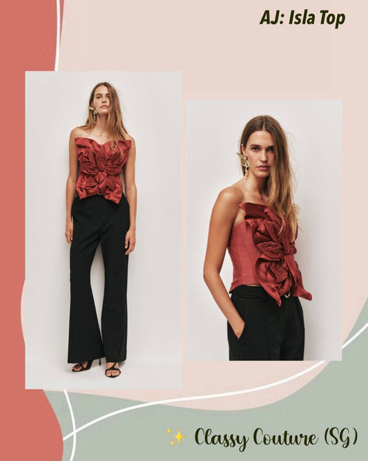 AJ Isla Linen-viscose 3D Floral Strapless Top