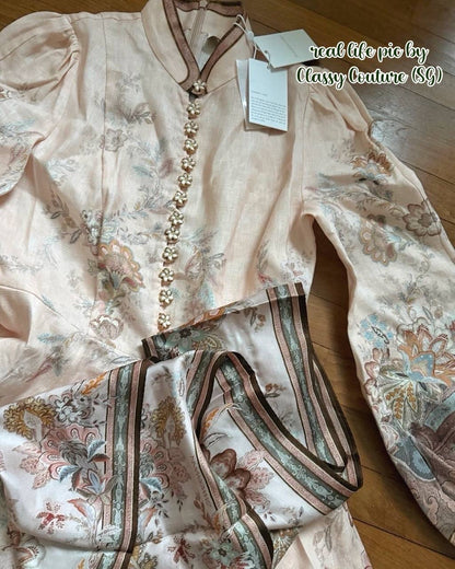 043ZM Pink Paisley Buttoned Linen Mini Dress