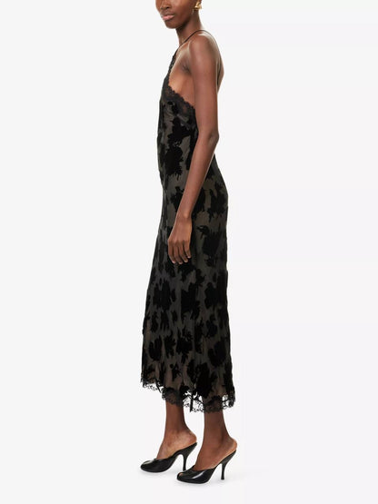 RX Harlan Velvet Devoré | Hayley Viscose-Silk Halter Midi Dress