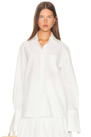 HS Classic Oversized Tech Poplin Shirt in White & Blue
