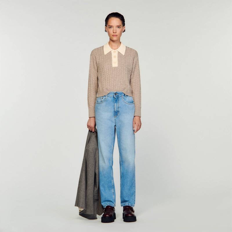SD Reno Wool-Cashmere Contrast Collar Knit Sweater