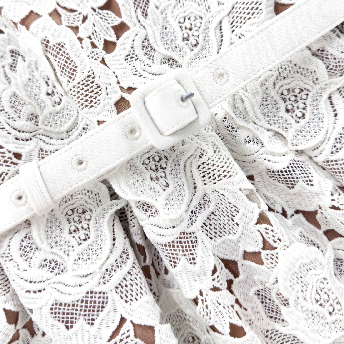 SP White Floral Belted Midi Dress