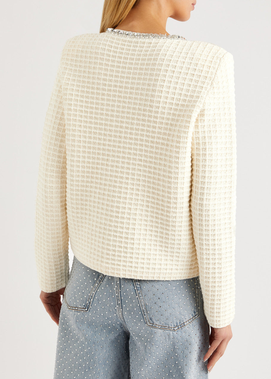 SP Ivory Crystal-Embellished Waffle-Knit Cardigan