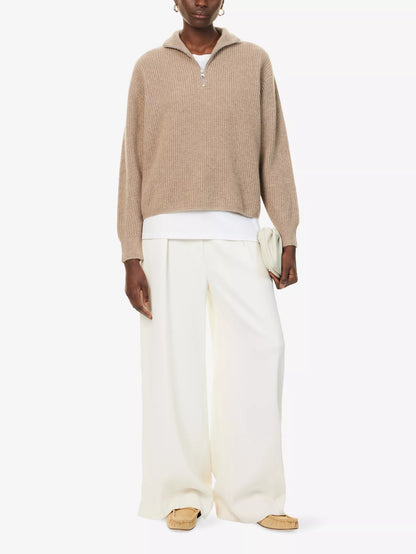 JK Cashmere Half-Zip Pullover Sweater in Undyed Stoned