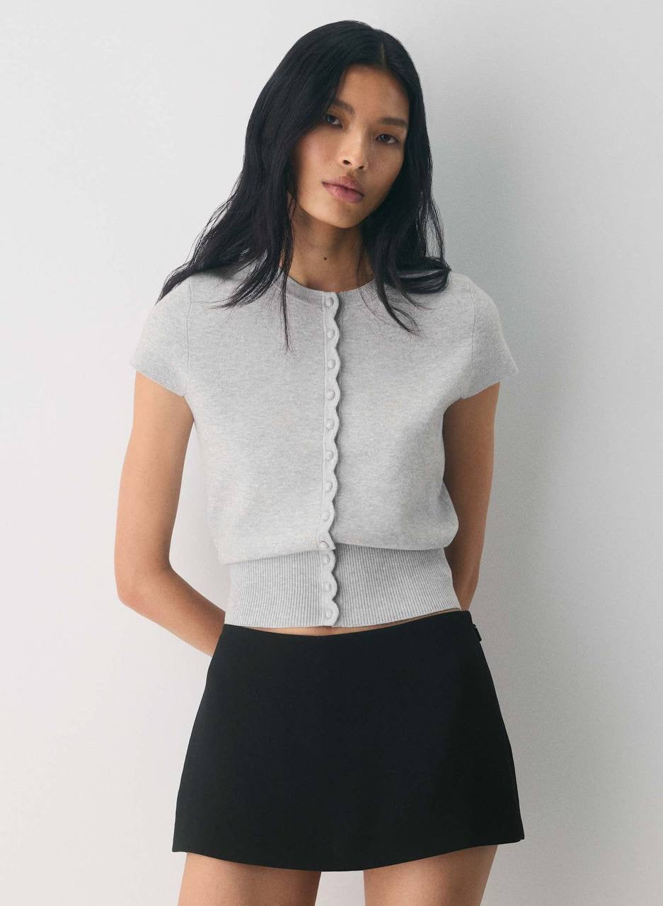 ARZ Storyboard Wonder Yarn Viscose-blend Short-sleeved Cardigan Top