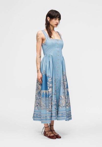 ALM Villa Romantica Sleeveless Cotton Poplin Scoop back Midi Dress