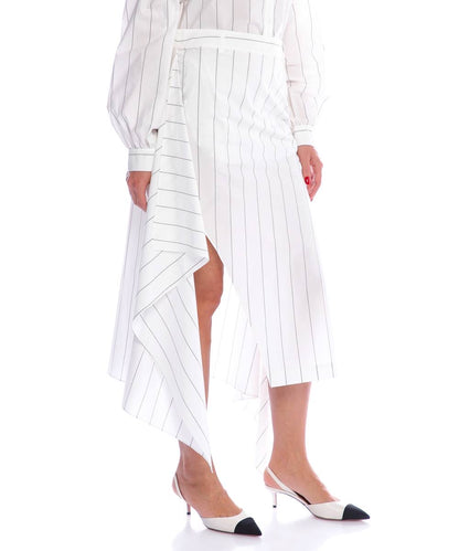 TB Striped Tech Poplin Tie Front Midi Skirt