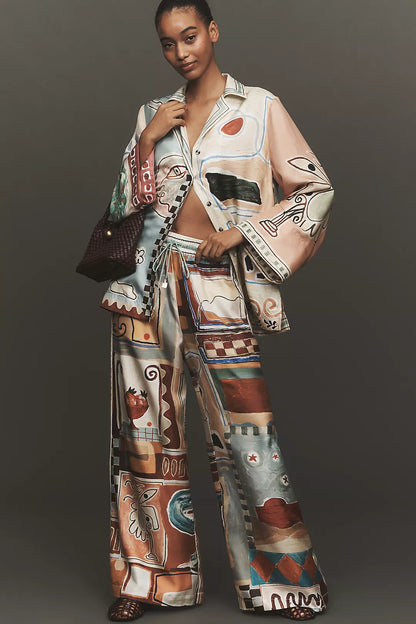 ALM Michelle Silk Shirt | Drawstring Pants | Set