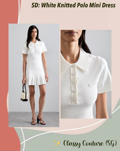 SD White Knitted Polo Mini Dress