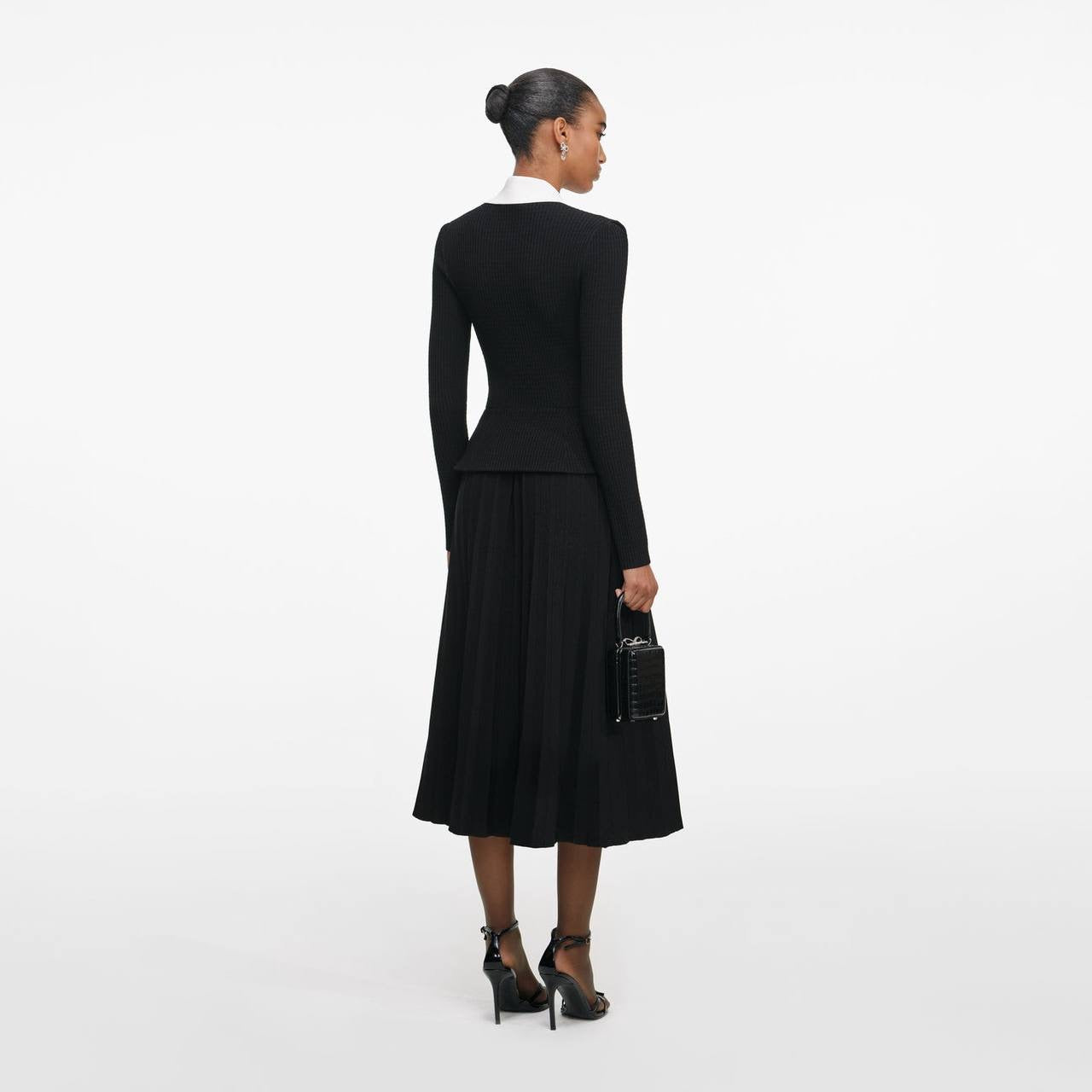SP Black Contrast Collar Tailored Knit Mini | Midi Dress