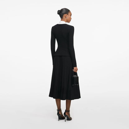 SP Black Contrast Collar Tailored Knit Mini | Midi Dress