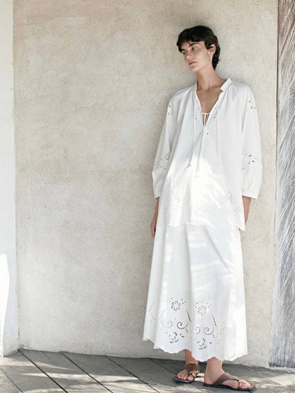SE x EDI Long Line Embroidered Blouse | Midi Skirt