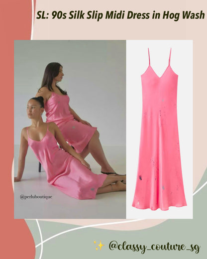 SL 90s Silk Slip Midi Dress in Hog Wash Pink