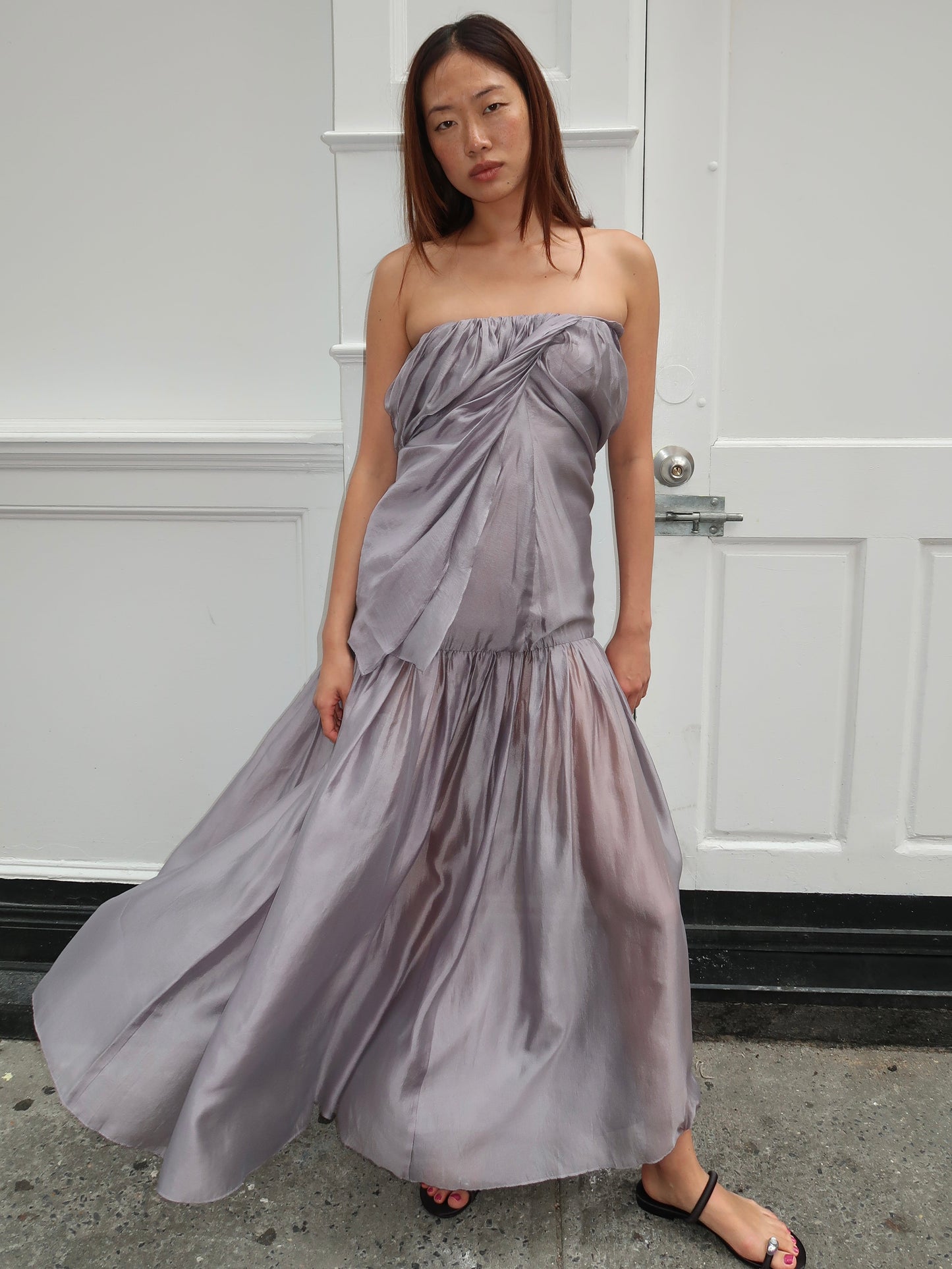 TG Gilian Viscose-blend Draped Sheer Organza Strapless Gown Maxi Dress