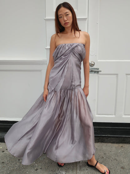TG Gilian Viscose-blend Draped Sheer Organza Strapless Gown Maxi Dress