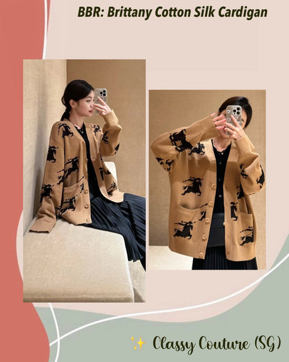 BBR Brittany Cotton Silk All-over Logo Cardigan in Tan EKD