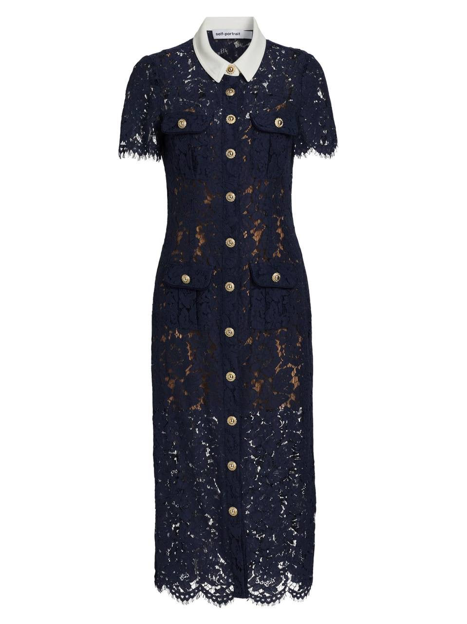 SP Navy Blue Lace Contrast Collar Midi Dress