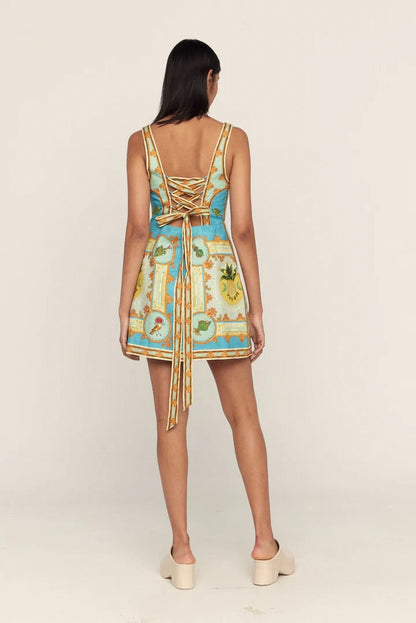 ALM La Musica Tie Back Linen Mini Dress