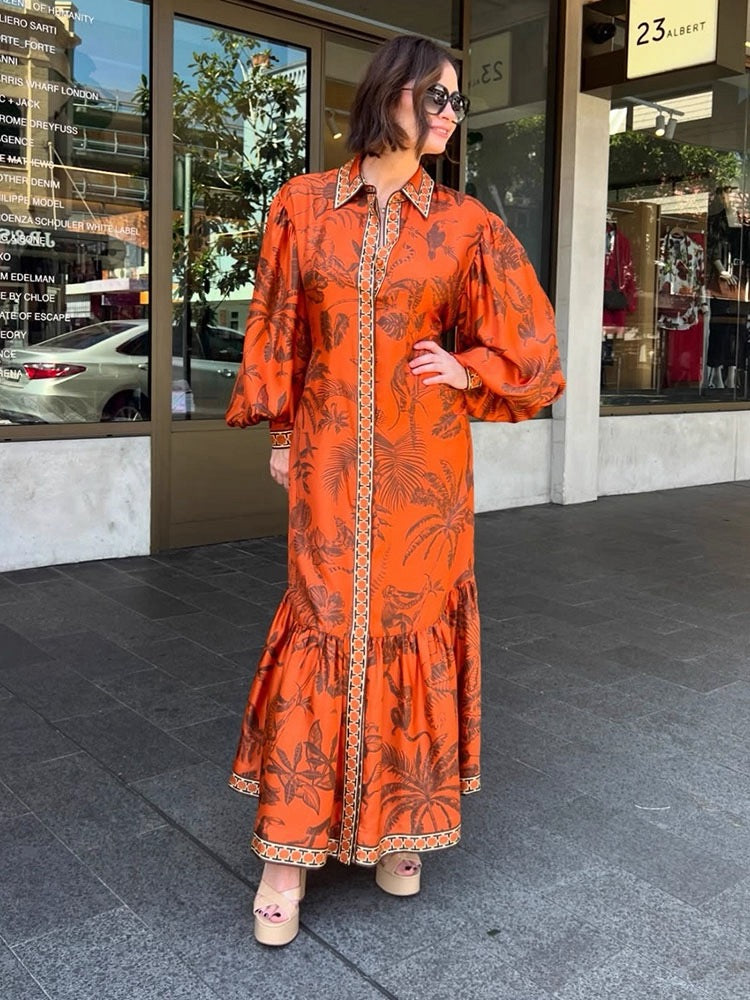 ALM Monkey Dance Silk Shirtdress Midi Dress