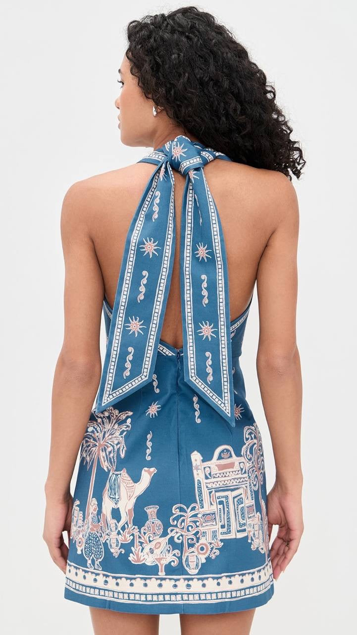 ALM Acacia Halter Ribbon Tie Mini Dress
