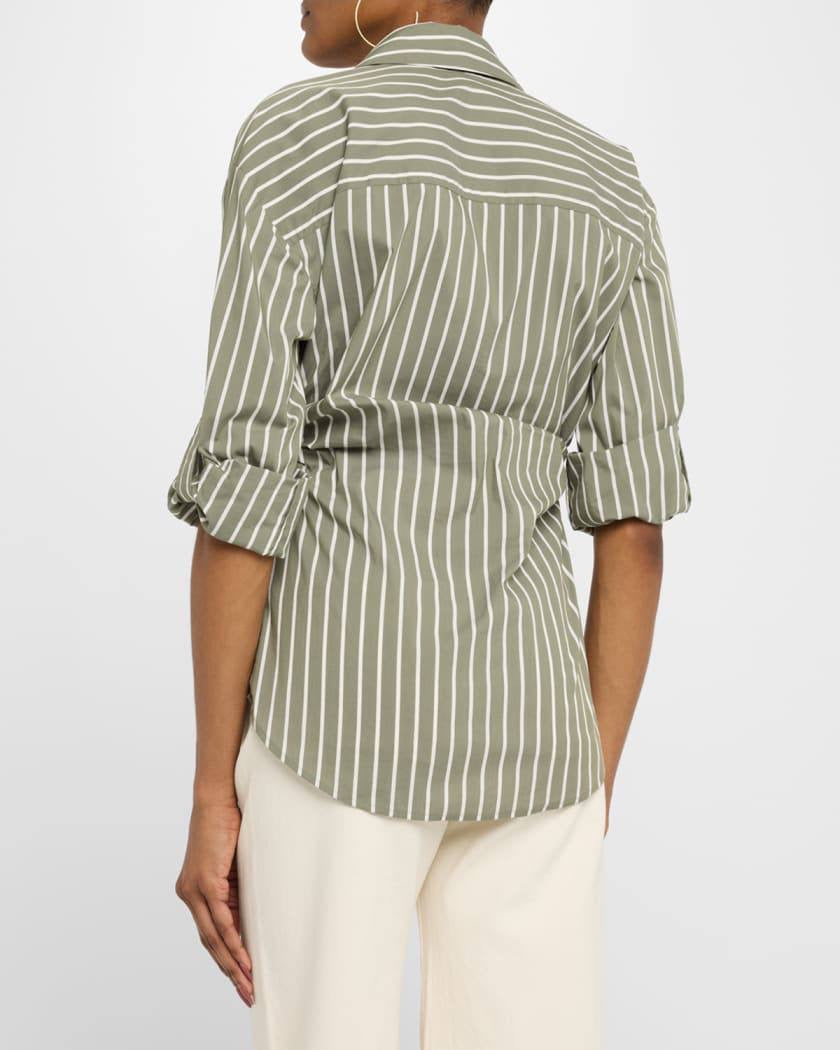 VB Devra Striped Button-Down Ruched Cotton-Blend Shirt