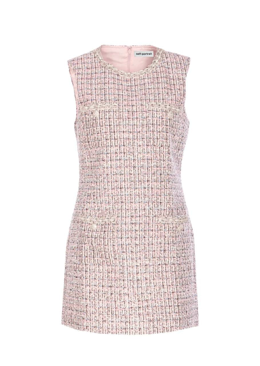 SP Diamante-Trim Pink Boucle Shift Mini Dress