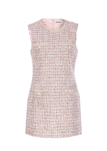 SP Diamante-Trim Pink Boucle Shift Mini Dress