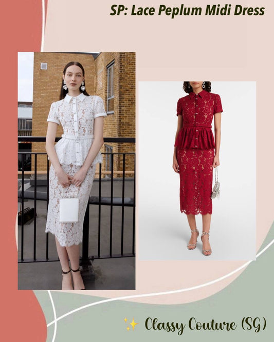 SP White & Red Lace Peplum Midi Dress