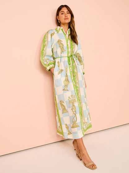 ALM Checkmate Linen Shirtdress Midi Dress