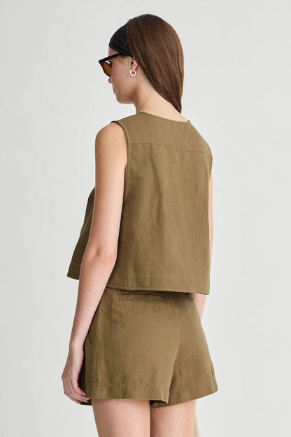 AA Godet Cotton-linen Sleeveless Tank Top