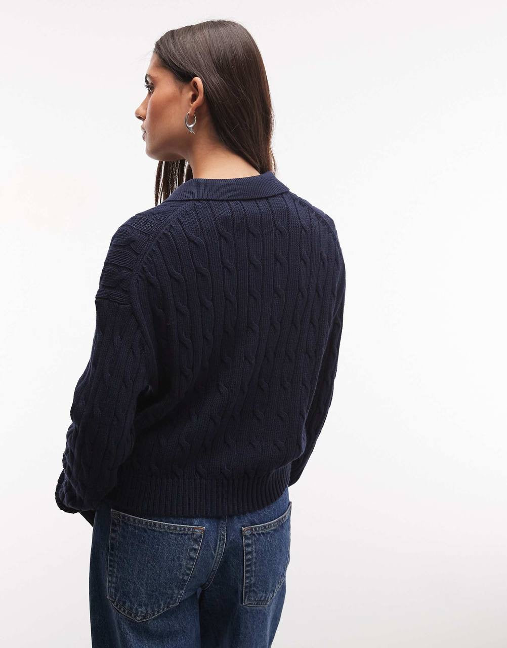 Polo Collar Mini Cable-Knit Cotton Cardigan