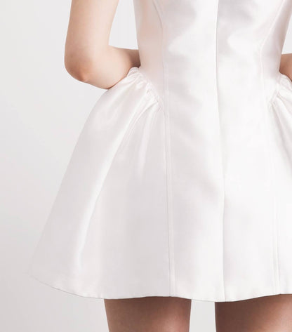 SP White Taffeta Bustier Flared Mini Dress