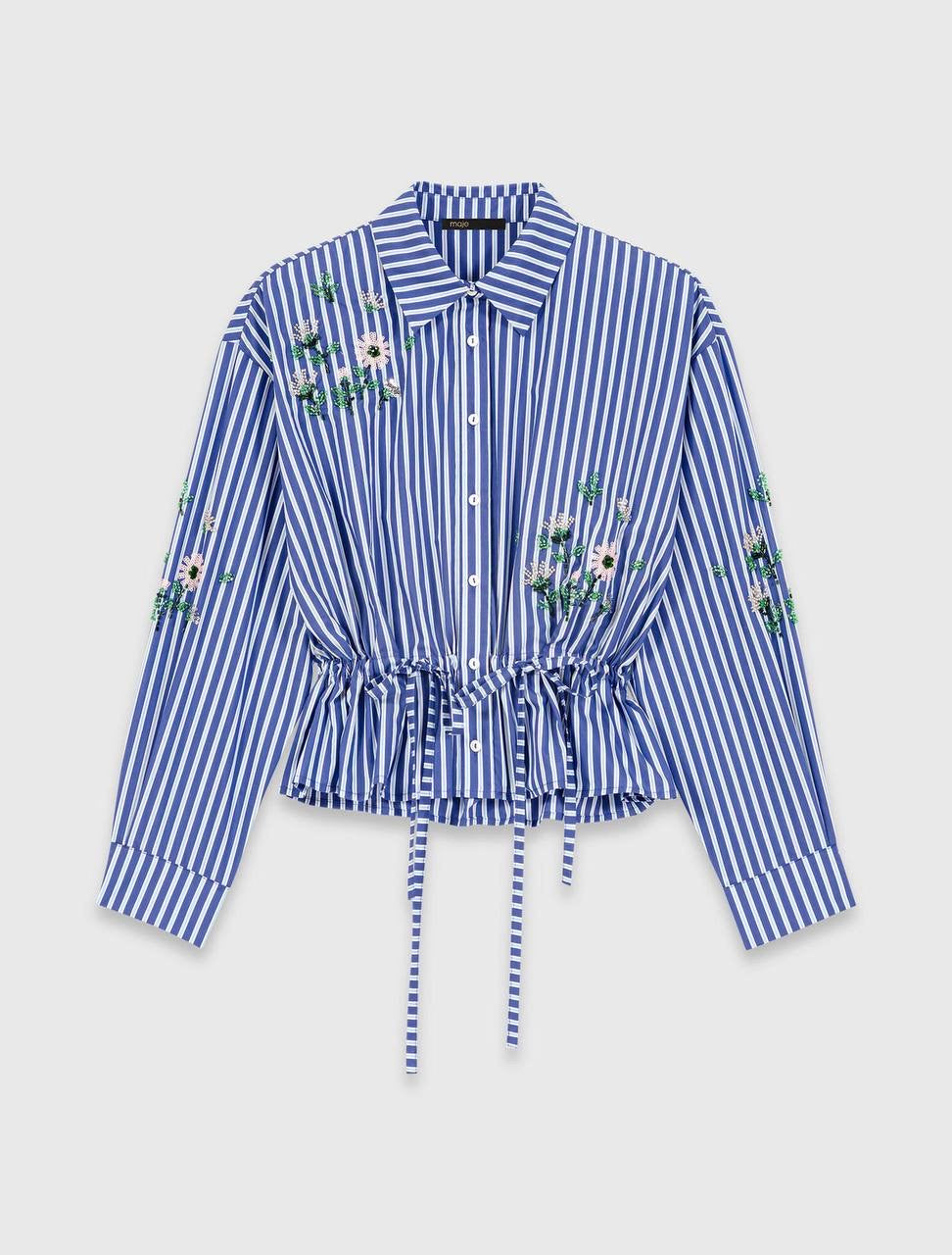 MJ Embroidered Bead Sequin Stripe Shirt | Shorts | Cotton-blend Set
