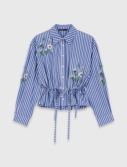 MJ Embroidered Bead Sequin Stripe Shirt | Shorts | Cotton-blend Set