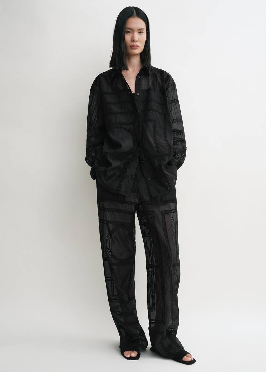 TOT Monogram Embroidered Classic Shirt | Summer PJ Bottoms Pant | Silk-Cotton Set