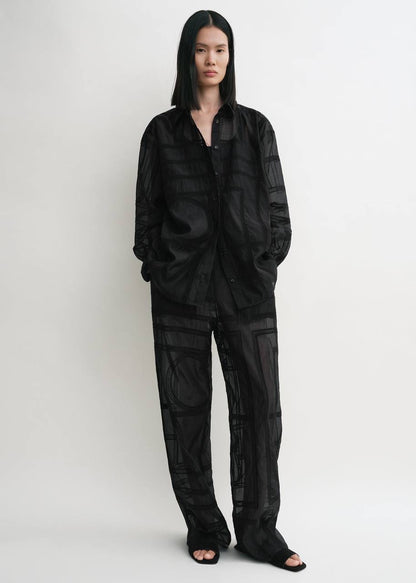 TOT Monogram Embroidered Classic Shirt | Summer PJ Bottoms Pant | Silk-Cotton Set