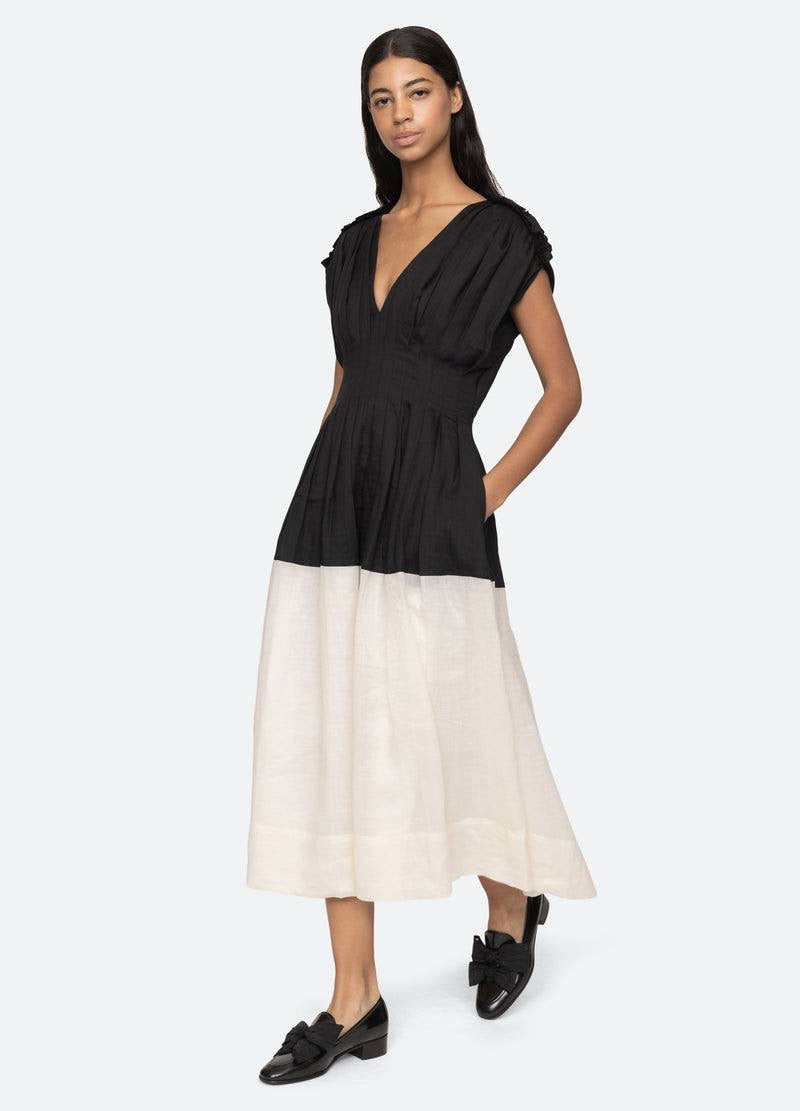 SE Nicola Ramie Contrast Midi Dress