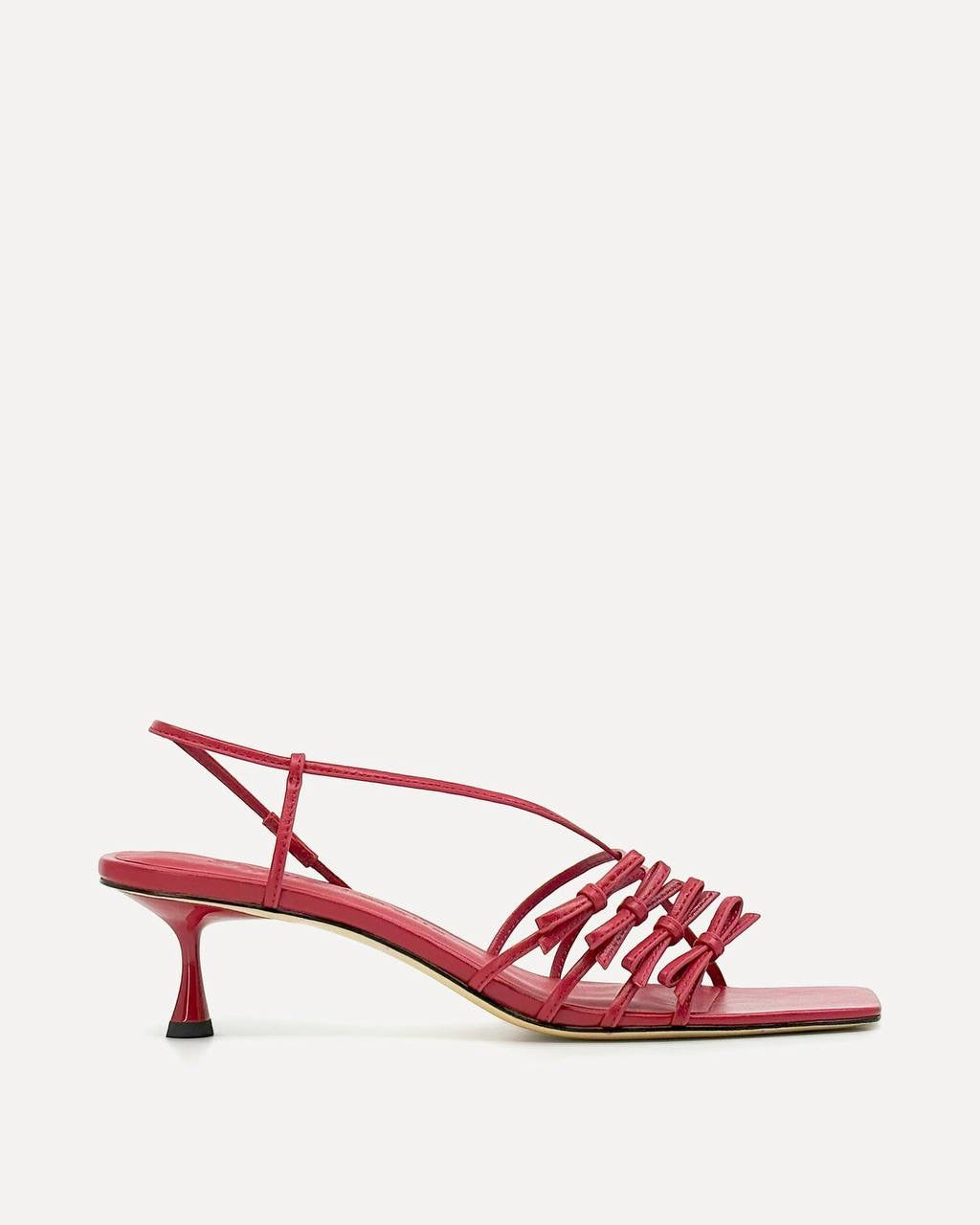 SA Jamie 50 Sandals Kitten Heel with Ribbon Bow Straps in Lambskin Leather