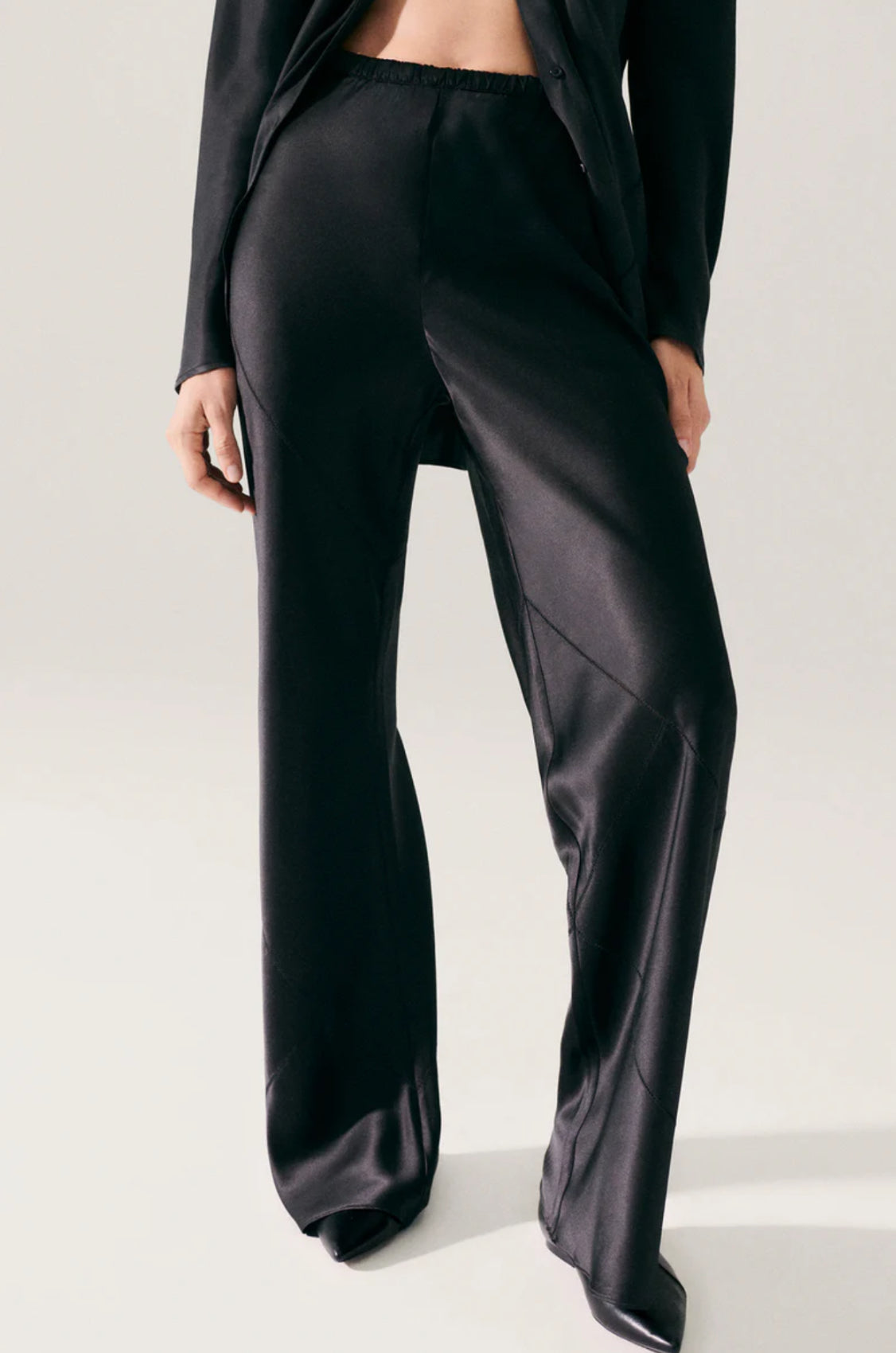 SL Splice Bias Cut Pants in Hazelnut | Black - Thick 19 Momme Silk