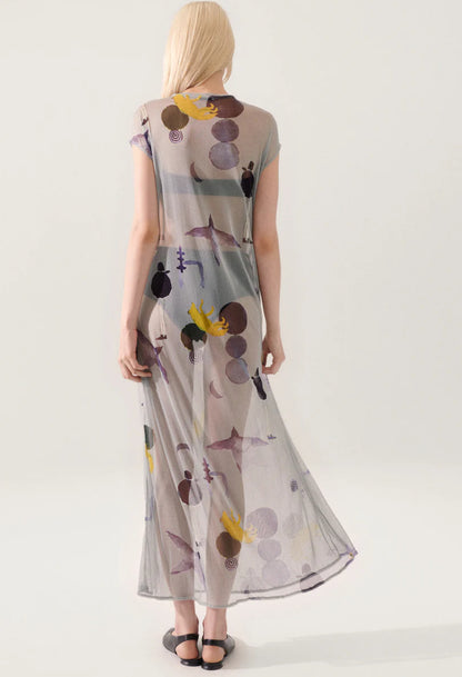 SL Silk Mesh Midi Dress in Aster Floral & Protection