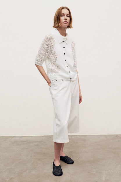 MM Lace Polo Cotton-blend Short sleeve Cardigan Top