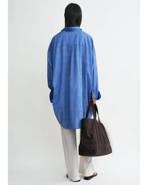 Tot Blue Long Summer Cotton-blend Oversized Shirt Shirtdress Mini Dress