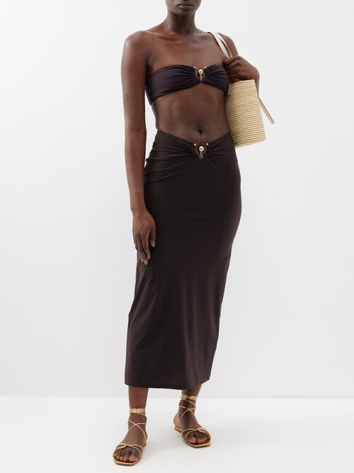 CE Brown Orbit Bikini Top | Ruched Jersey Midi Skirt | Set