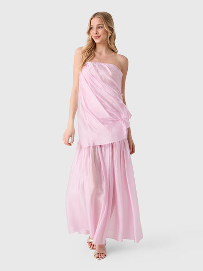 TG Gilian Viscose-blend Draped Sheer Organza Strapless Gown Maxi Dress